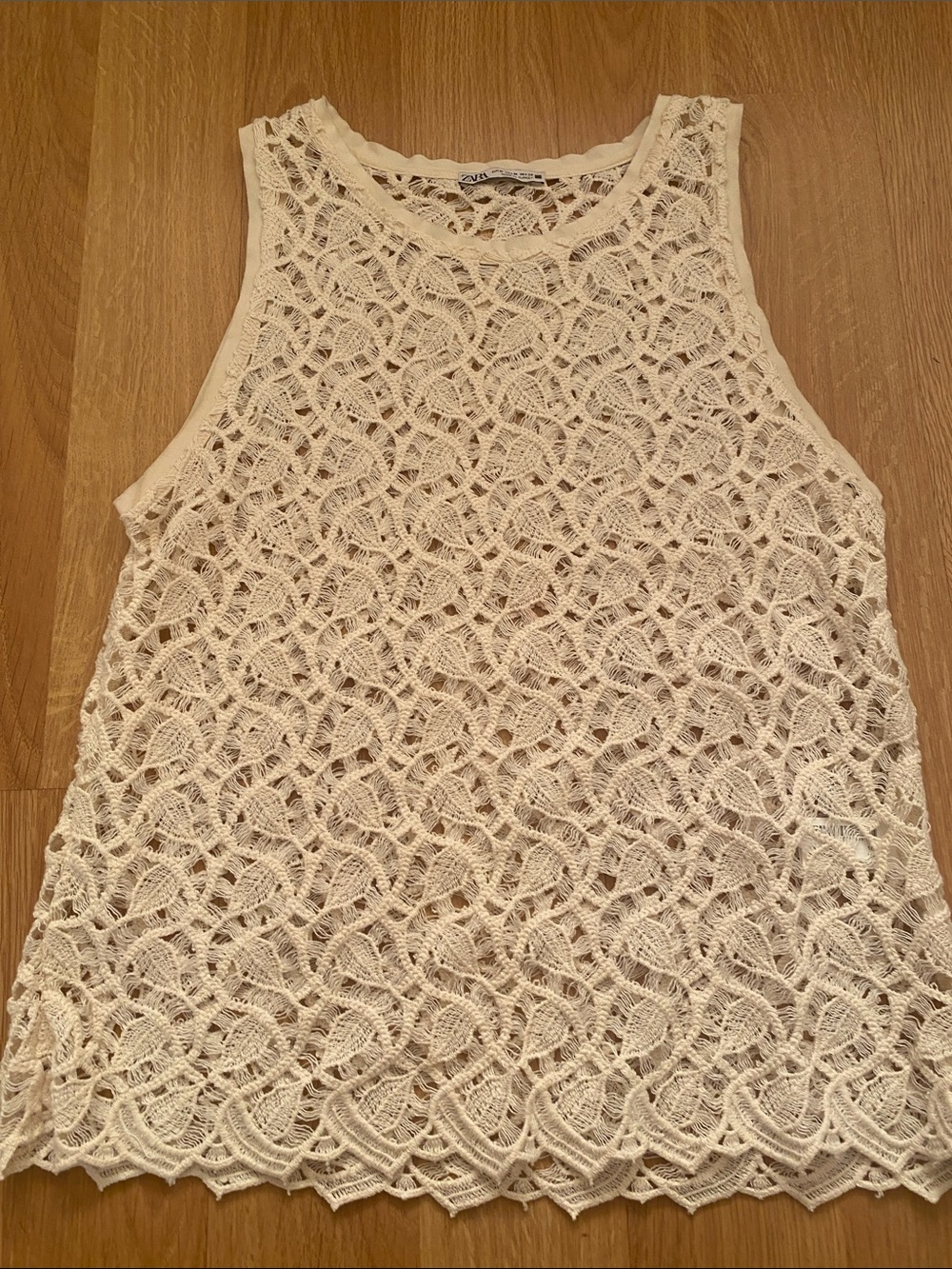Zara Cream  Lace Crochet Tank Top, Ecru, M